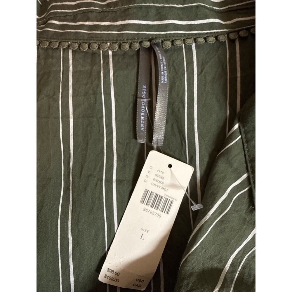 Anthropologie Dylan Green White Stripe Short Sleeve Popover Blouse Large NWT - Picture 8 of 9